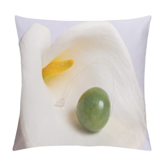 Personality  Jade Egg Lie On A White Flower Pillow Covers