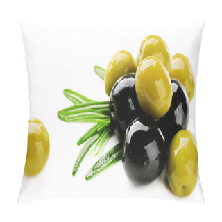 Personality  Green And Black Olives With Long Leaves Isolated On White Pillow Covers