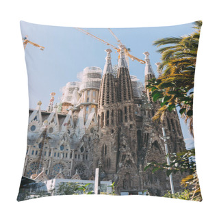 Personality  BARCELONA, SPAIN - DECEMBER 28, 2018: Selective Focus Of Temple Expiatori De La Sagrada Familia, One Of The Most Famous Buildings Of Barcelona, Built By Antoni Gaudi Pillow Covers