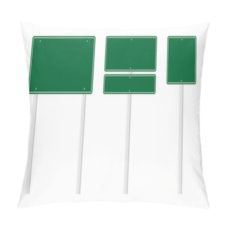 Personality  Collection Of Blank Green Road Sign Or Empty Traffic Signs Difference Isolated On White Background. Illustration Vector Pillow Covers