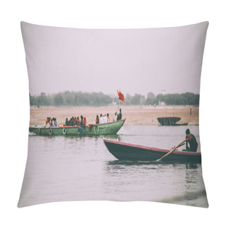Personality  People On Boats Flowing On Ganges River In Varanasi, India Pillow Covers