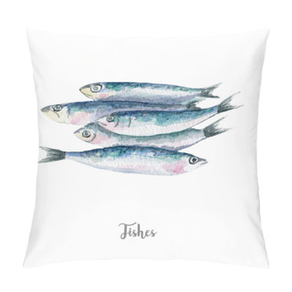 Personality  Fresh Fish Illustration. Hand Drawn Watercolor On White Background Pillow Covers