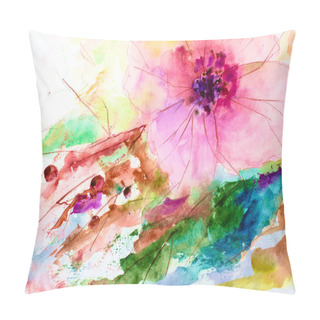 Personality  Abstract Painting Bright Flowers. Original Handmade. Watercolor Painting. Impressionism Style, Color Texture, Paint Strokes, Art Background. Modern Art. Pillow Covers