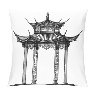 Personality  Asia, Korea, Japan, China. Religious Architecture On A White Background Pillow Covers