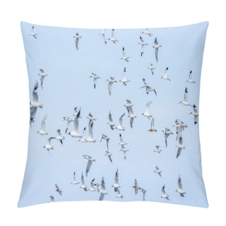 Personality  A Flock Of Flying Sea Birds, Avocets, Godwit And Black Headed Gulls Pillow Covers