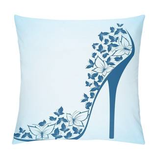 Personality  High Heel Shoes From Beautiful Butterflies. Vector Pillow Covers