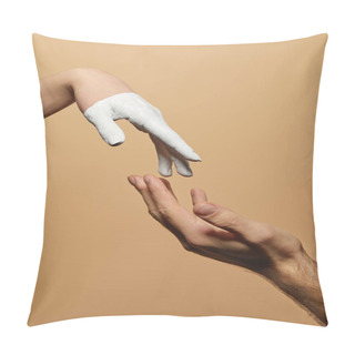 Personality  Cropped View Of Man And Woman With Painted Hand Touching Each Other Isolated On Beige Pillow Covers