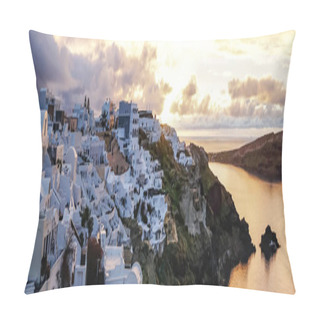 Personality  Horizontal Image Of White Houses On Greek Island Near Sea In Evening  Pillow Covers
