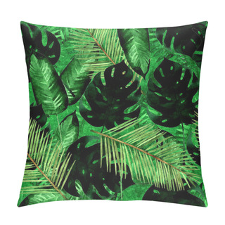 Personality  Watercolor Green Palm Leaves Seamless Pattern Illustration. Tropical Background Pillow Covers