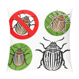 Personality  Colorado Potato Beetle And Prohibition Sign. Vector Illustration Pillow Covers