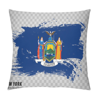 Personality  Flag Of New York State From Brush Strokes. United States Of America.  Waving Flag State Of New York With Title On Transparent Background For Your Web Site Design, App, UI. USA. Vector Illustration. EPS10. Pillow Covers