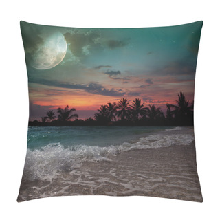 Personality  Moon, Ocean And Palm Trees Pillow Covers