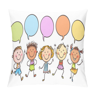 Personality  Happy Doodle Kids In A Row With Speech Bubbles Pillow Covers