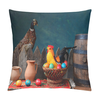 Personality  Stuffed Pheasant And Rooster With Colored Eggs Pillow Covers