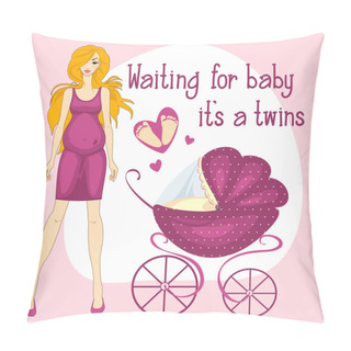Personality  Illustration Of A Pregnant Women Waiting For Babies, It S Twins  Pillow Covers
