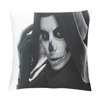 Personality  Woman With Skull Makeup Looking At Camera Isolated On White Pillow Covers