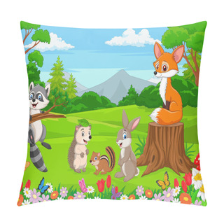 Personality  Vector Illustration Of Cartoon Wild Animals In The Jungle Pillow Covers