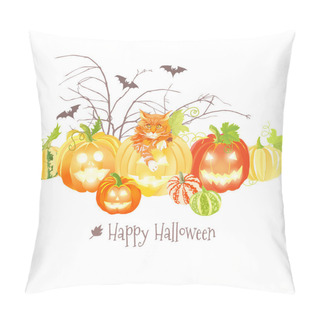 Personality  Halloween Design Set With Pumpkins, Cat, Bats And Bare Branches Pillow Covers