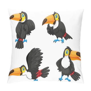 Personality  Four Toucans In Different Poses Pillow Covers