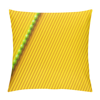 Personality  Top View Of Line Of Green Balls On Yellow Striped Background Pillow Covers