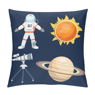 Personality  Astronomy Space Rocket Cartoon Set Vector. Pillow Covers