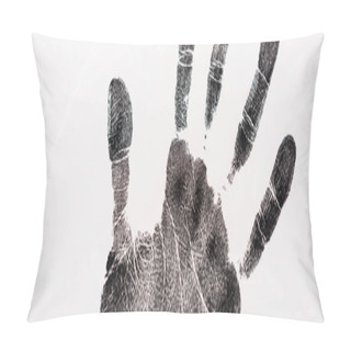 Personality  Panoramic Shot Of Black Print Of Hand Isolated On White, Human Rights Concept  Pillow Covers