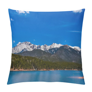 Personality  Pikes Peak Panorama. Snow-capped And Forested Mountains Near A Mountain Lake, Pikes Peak Mountains In Colorado Spring, Colorado, USA Pillow Covers