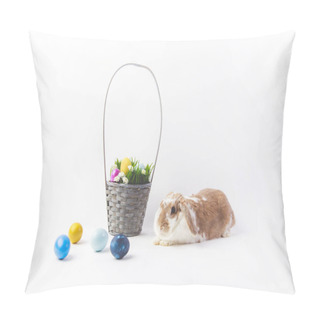 Personality  Painted Eggs And Rabbit Near Easter Basket, Easter Concept Pillow Covers