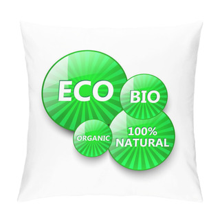 Personality  Green Eco Buttons For Food Products. Vector Illustration Pillow Covers