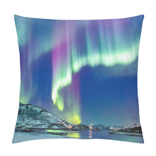 Personality  Incredible Northern Lights Aurora Borealis Activity Above The Coast In Norway Pillow Covers
