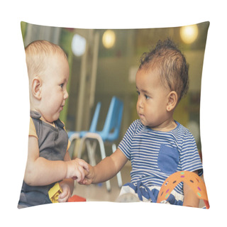 Personality  Babys Playing Together. Pillow Covers