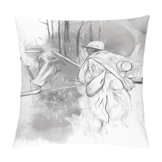 Personality  Soldier With A Rifle In The Woods - Hand Drawn Picture Pillow Covers