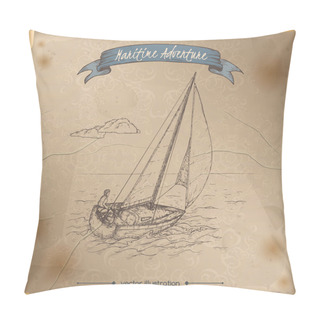 Personality  Sailboat Sketch. Maritime Adveture Series. Pillow Covers