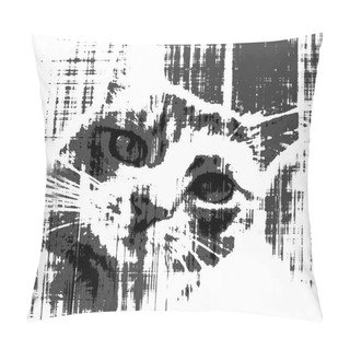 Personality  Stray Cat Call For Help.Black And White Sketch Design. Pillow Covers