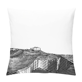 Personality  Abstract Monochrome Engraved Vintage Drawing Rocky Cliff Canyon Ground Vintage Style Foreground Landscape Isolated On White Blank Space Background Pillow Covers