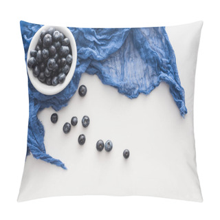 Personality  Top View Of Sweet Blueberries On Blue Bowl With Blue Cloth  Pillow Covers