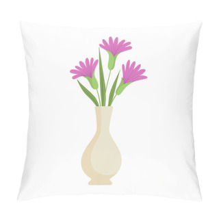 Personality  Beautiful Purple Flowers In Vase, Bouquet Of Blooming Flowers For Interior Decoration Vector Illustration Pillow Covers