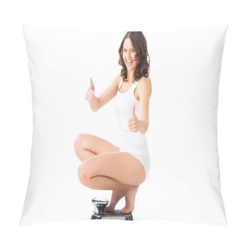 Personality  Woman Sitting On Her Haunches On A Scale Pillow Covers