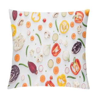 Personality  Top View Of Fresh Sliced Organic Vegetables Isolated On White Background  Pillow Covers
