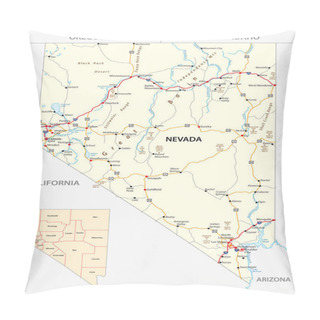Personality  Nevada Road And Administrative Map With Interstate US Highways And Main Roads Pillow Covers