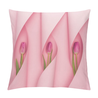 Personality  Top View Of Purple Tulips In Paper Swirls On Pink Background Pillow Covers