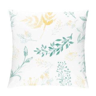 Personality  Vector Seamless Pattern With Silhouettes Of Flowers And Grass, Drawing By Watercolor, Hand Drawn Illustration Pillow Covers