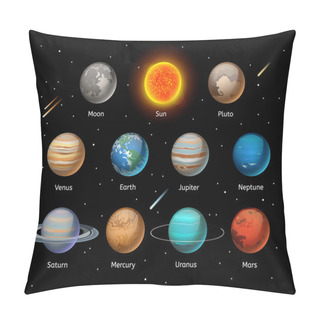 Personality  Planets Colorful Set On Dark Background Pillow Covers