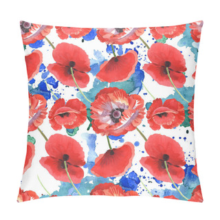 Personality  Red Poppies Watercolor Illustration Set. Seamless Background Pattern.  Pillow Covers