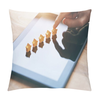 Personality  Hand Gives Five Stars Rating As Product Feedback With Tablet Computer Pillow Covers