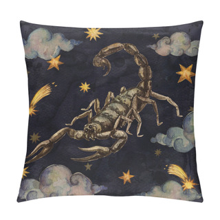 Personality  Zodiac Sign - Scorpio. Watercolor Illustration. Pillow Covers