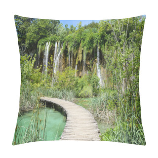 Personality  Waterfall And Wooden Path In Plitvice National Park In Croatia Pillow Covers