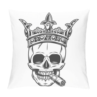Personality  Skull Smoking Cigar Or Cigarette Smoke In Crown King Monochrome Illustration Isolated On White Background. Vintage Crowning, Elegant Queen Or King Crowns, Royal Imperial Coronation Symbols. Pillow Covers