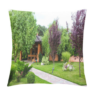 Personality  Landscape With Beautiful Green Garden And Gazebo On Summer Day Pillow Covers