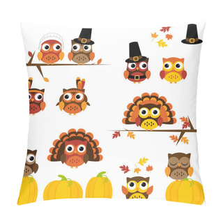 Personality  Vector Set Of Thanksgiving Themed Owls Pillow Covers
